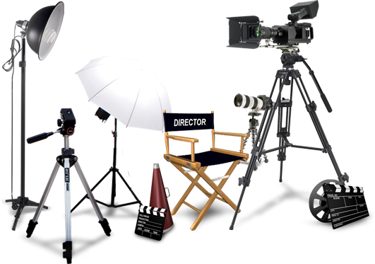 Miscellaneous Film Production Equipment, Directors Chair, Camera, and Lighting. Film Insurance - Film Production Insurance- Video Production Insurance